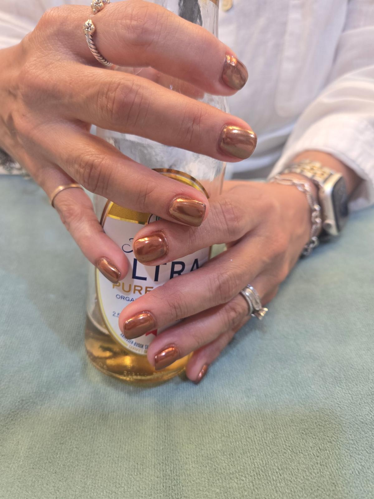Minimalist clean copper chrome nail design — Allegro Nail Parlour, El Paso