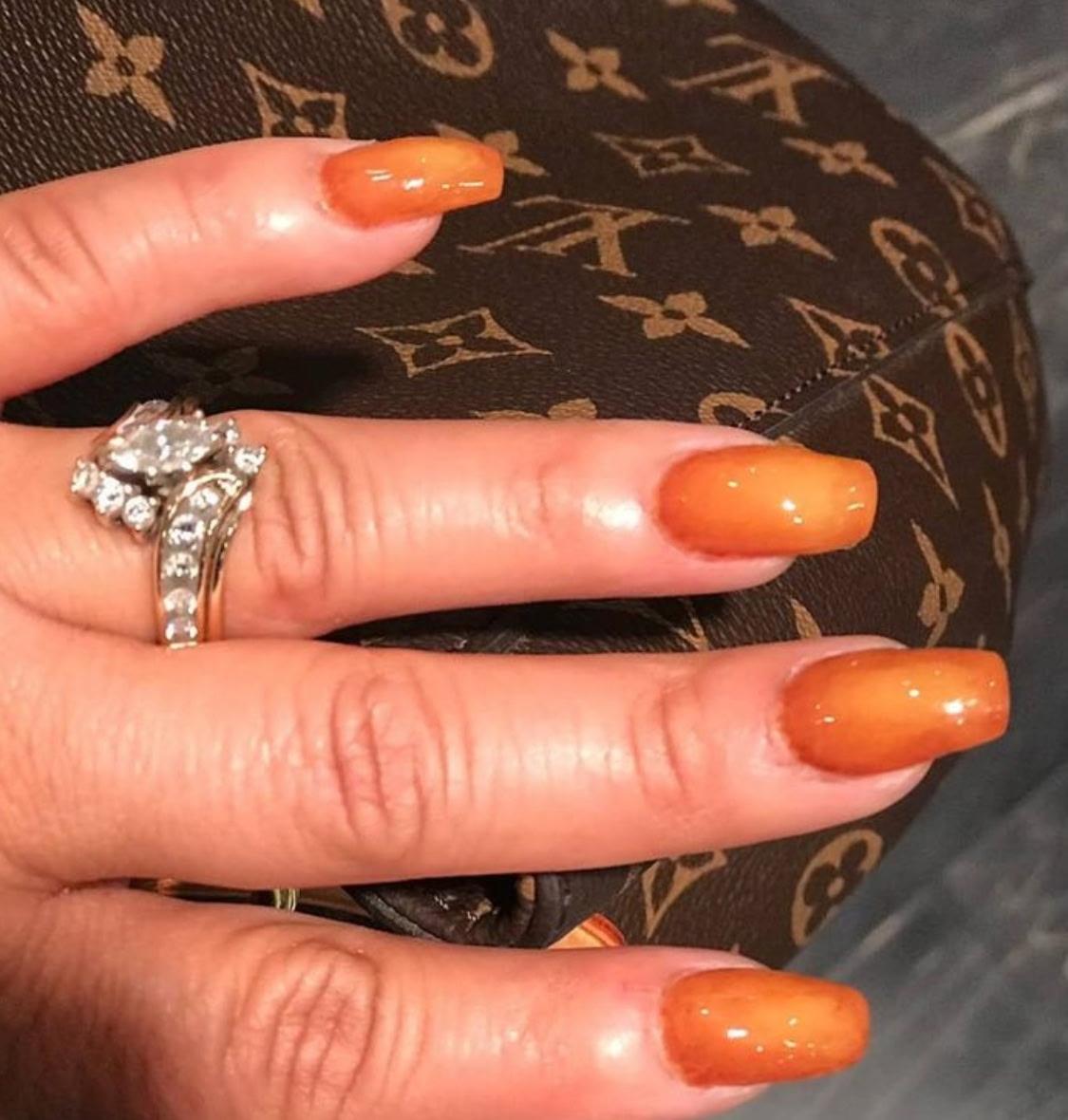 Glossy orange ombre long nails — Allegro Nail Parlour, El Paso westside