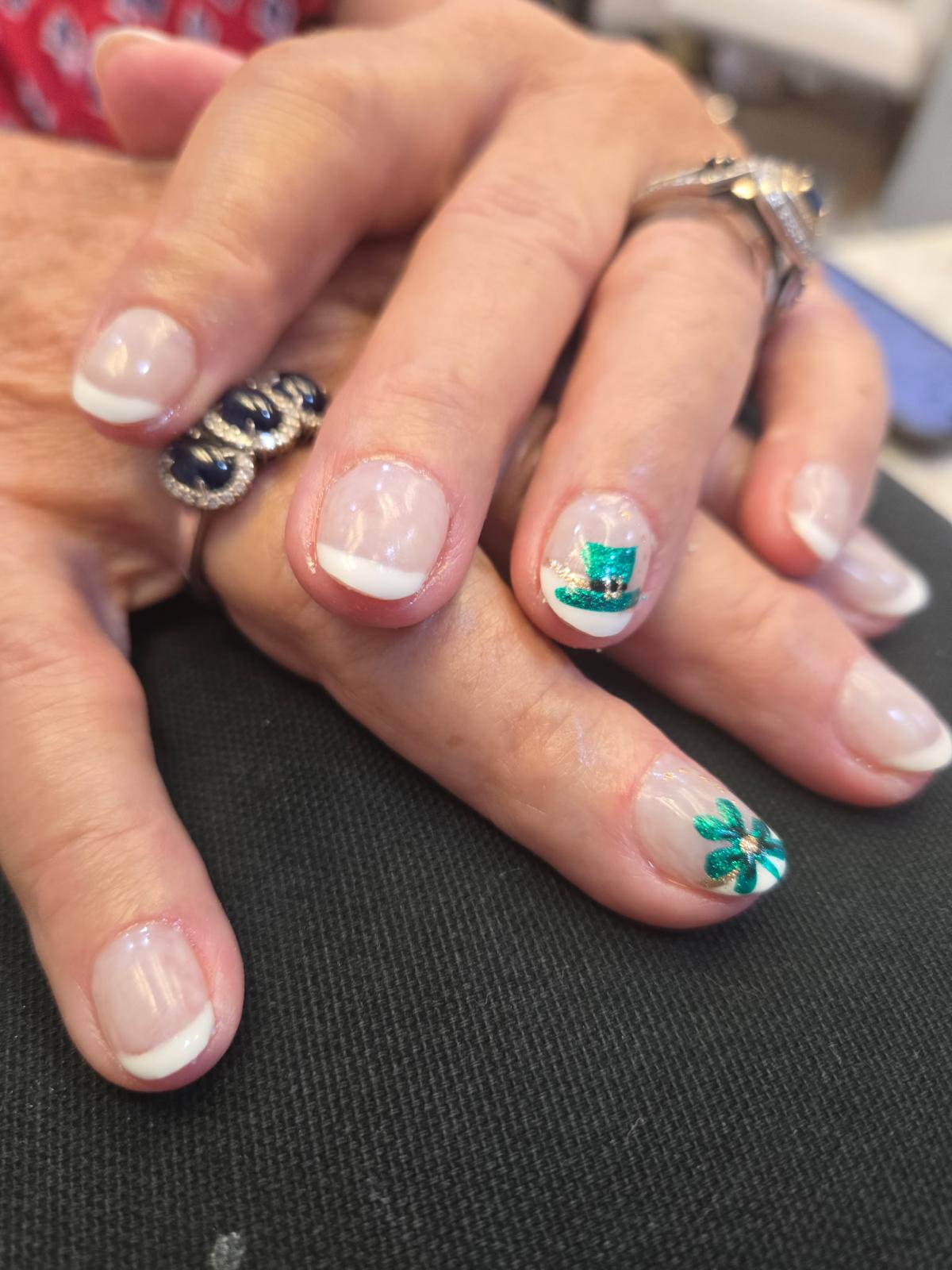 Soft pink ballet nails with French tips and emerald accent — Allegro El Paso