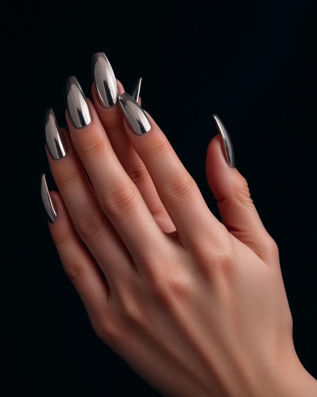Chrome silver almond nail set